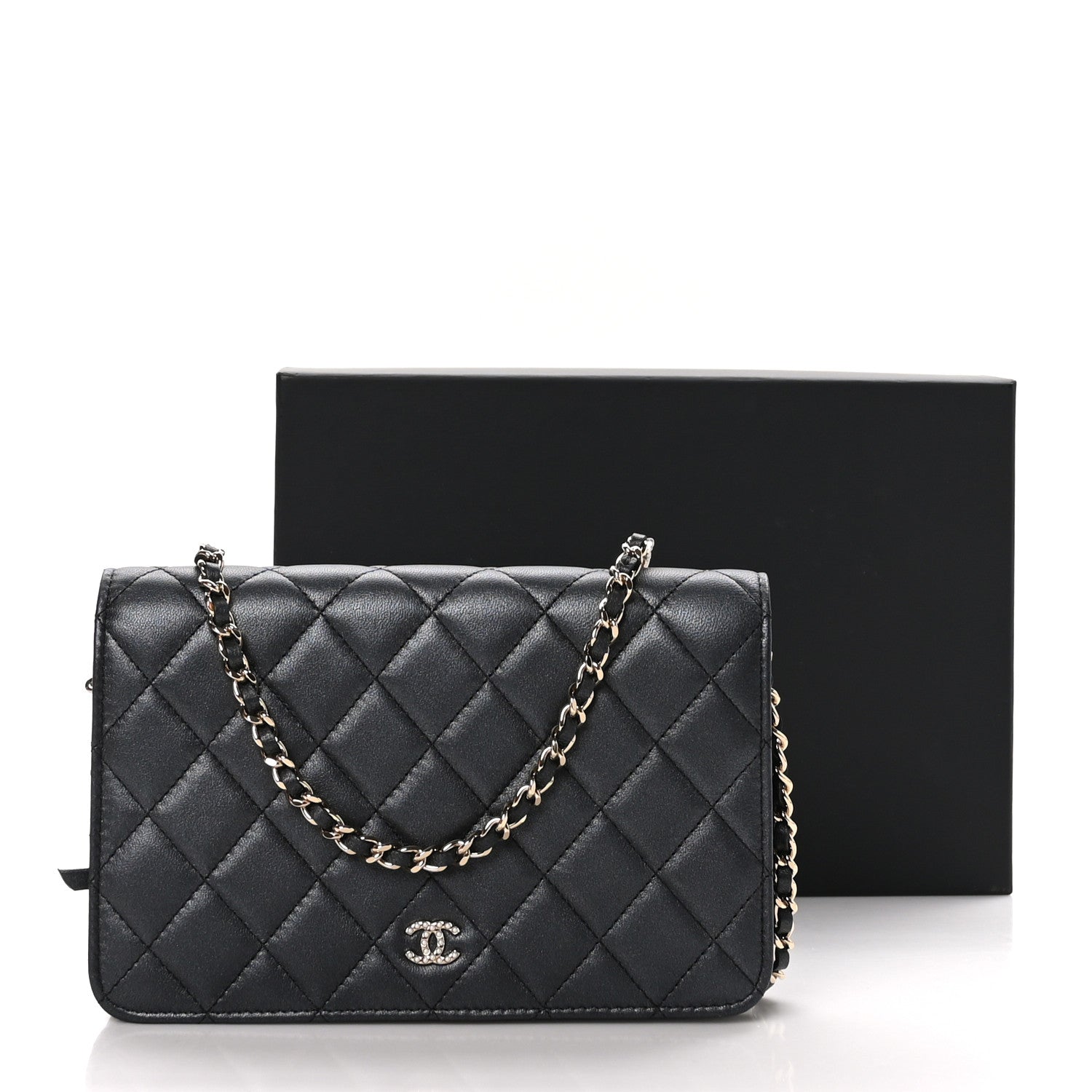 Chanel Iridescent Lambskin Quilted Pearl Wallet On Chain WOC Black 12 of 12