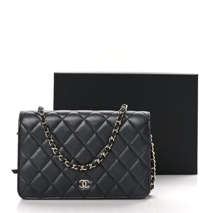 Chanel Iridescent Lambskin Quilted Pearl Wallet On Chain WOC Black 12 of 12
