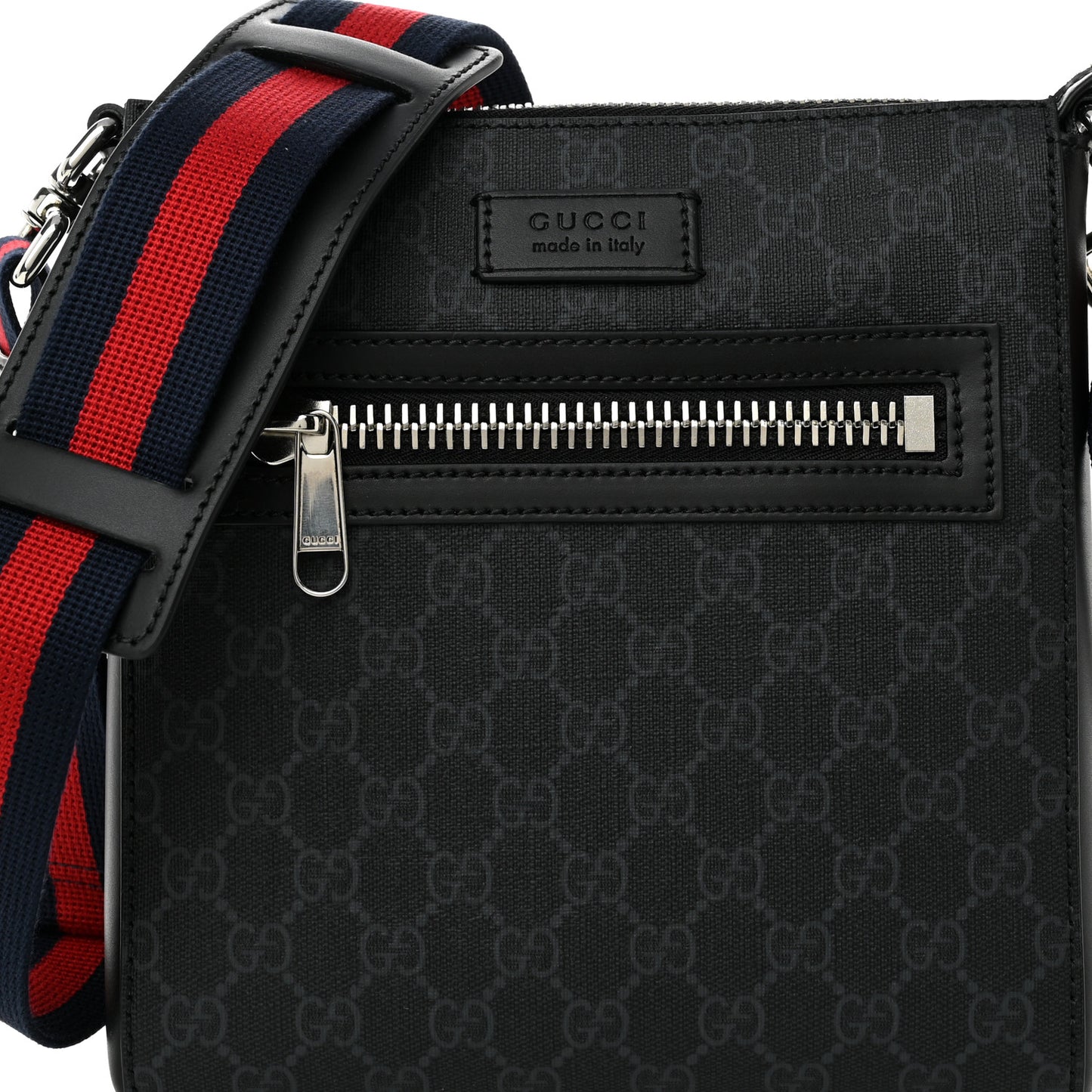 GG Supreme Monogram Web Small Flat Messenger Bag Black Grey