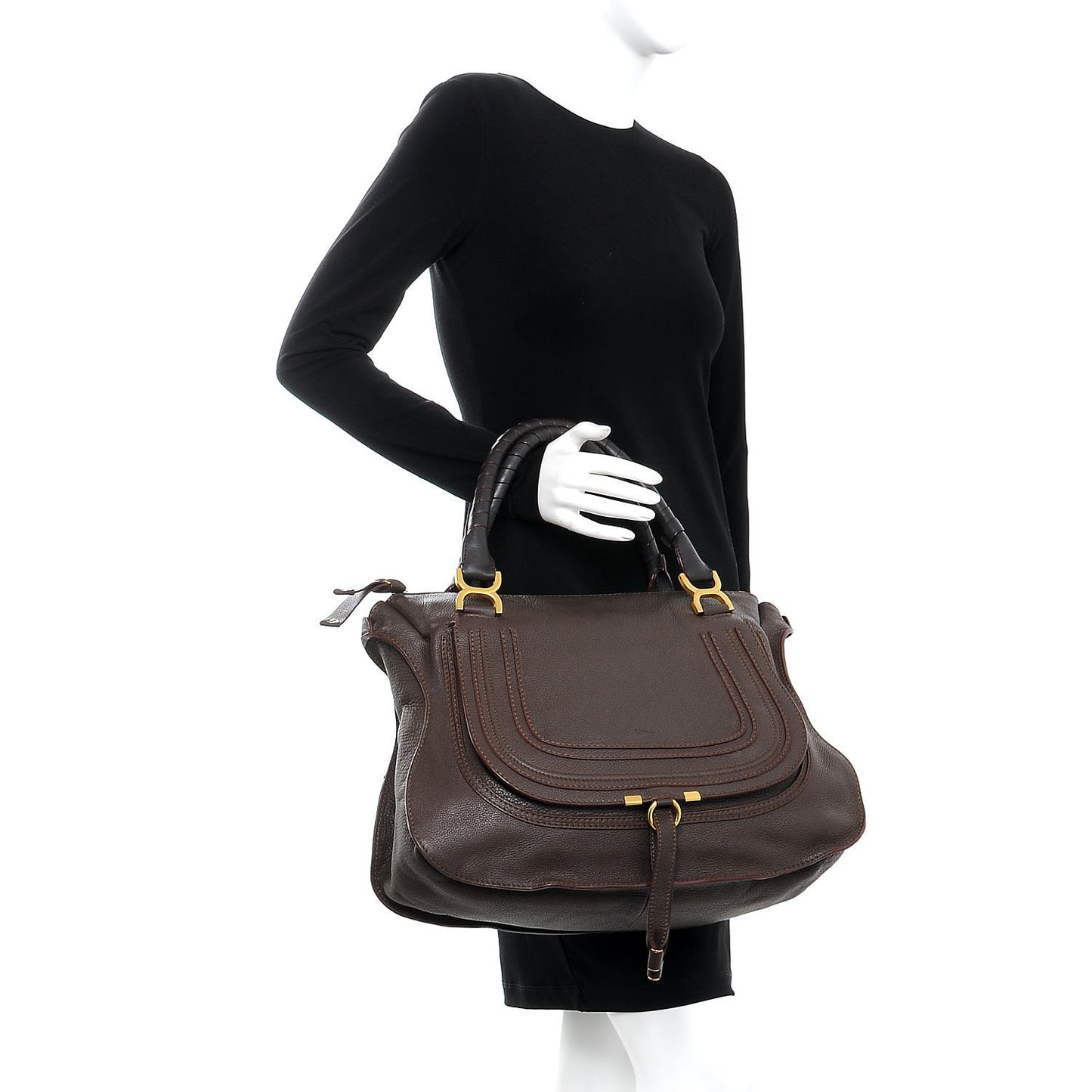 Calfskin Large Marcie Satchel Truffle