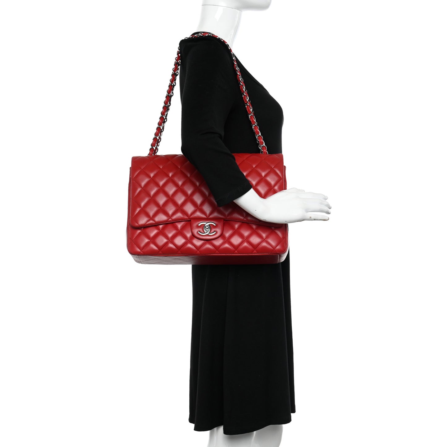 Lambskin Quilted Maxi Double Flap Red