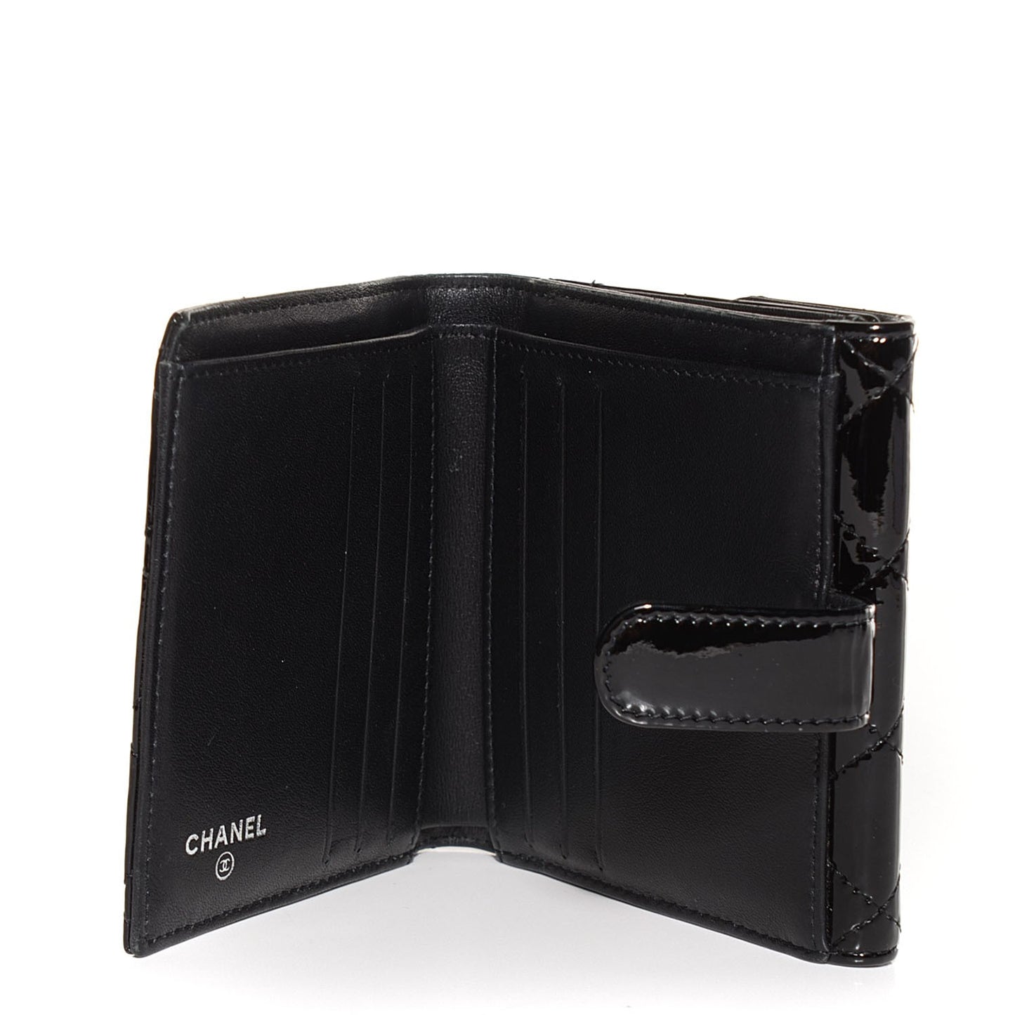 Patent Quilted Brilliant French Flap Wallet Black