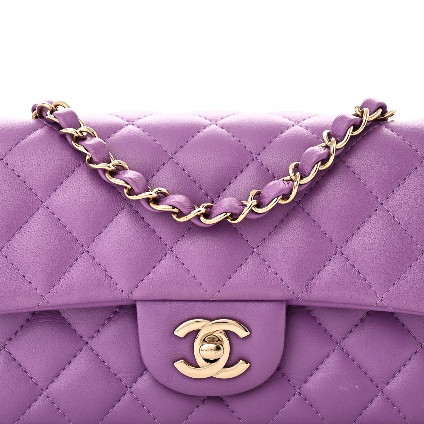 Lambskin Quilted Mini Rectangular Flap Purple