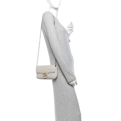 Gucci Calfskin Matelasse Mini GG Marmont Shoulder Bag With Card Holder Light Grey Salvy Green 2 of 14