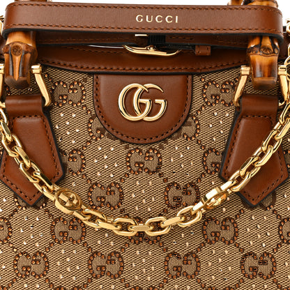 Gucci New Canvas Charisma Calfskin Crystal GG Monogram Mini Diana Tote Bag Camel Ebony 7 of 13