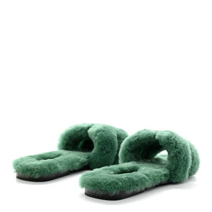 Hermes Woolskin Oran Sandals 38 Vert Anglais 4 of 8