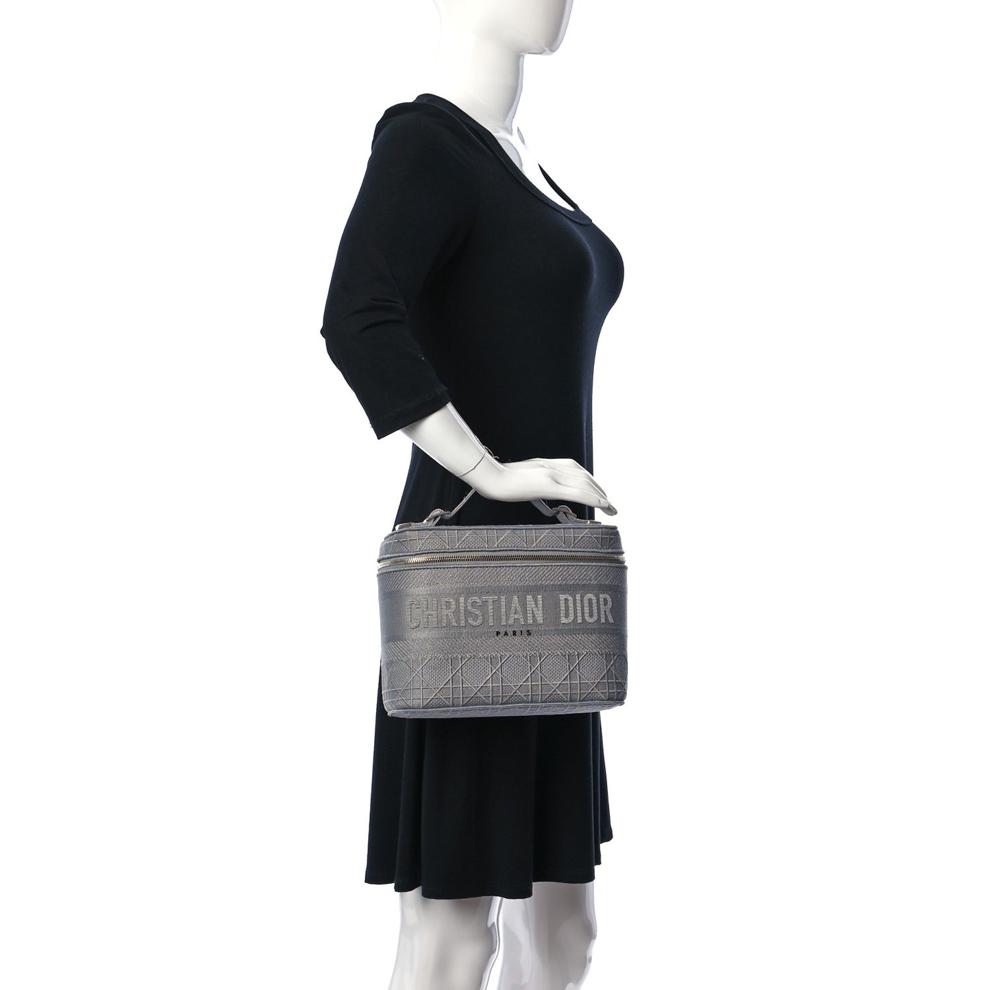 Canvas Embroidered Cannage Diortravel Vanity Case Grey