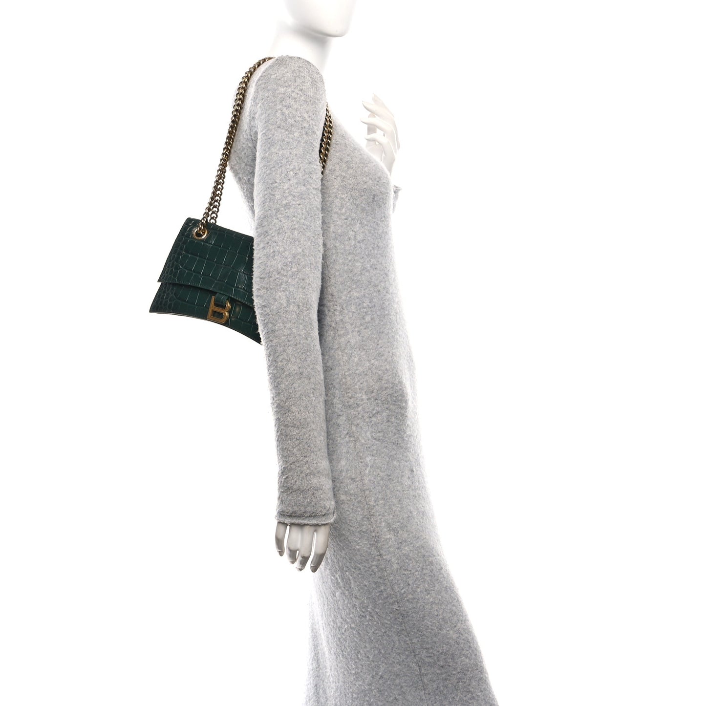 Extra Supple Calfskin Crocodile Embossed Small Crush Chain Bag Dark Green Bottle