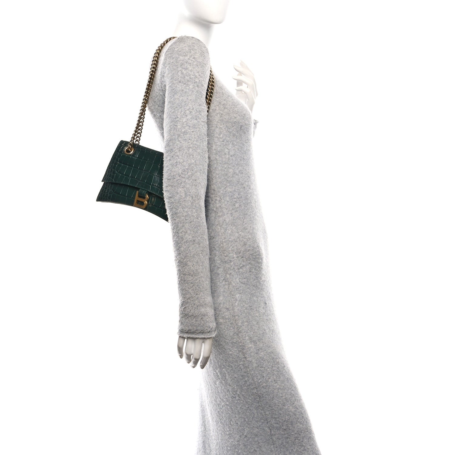 Balenciaga Extra Supple Calfskin Crocodile Embossed Small Crush Chain Bag Dark Green Bottle 2 of 10