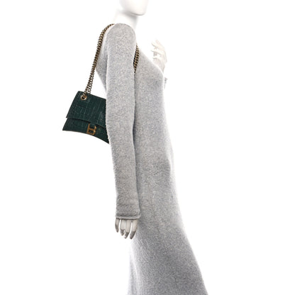 Balenciaga Extra Supple Calfskin Crocodile Embossed Small Crush Chain Bag Dark Green Bottle 2 of 10