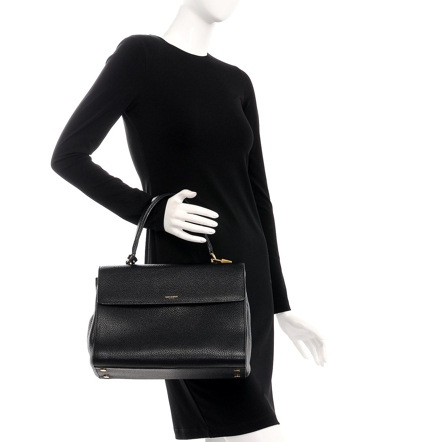 Grained Calfskin Medium Moujik Top Handle Bag Black