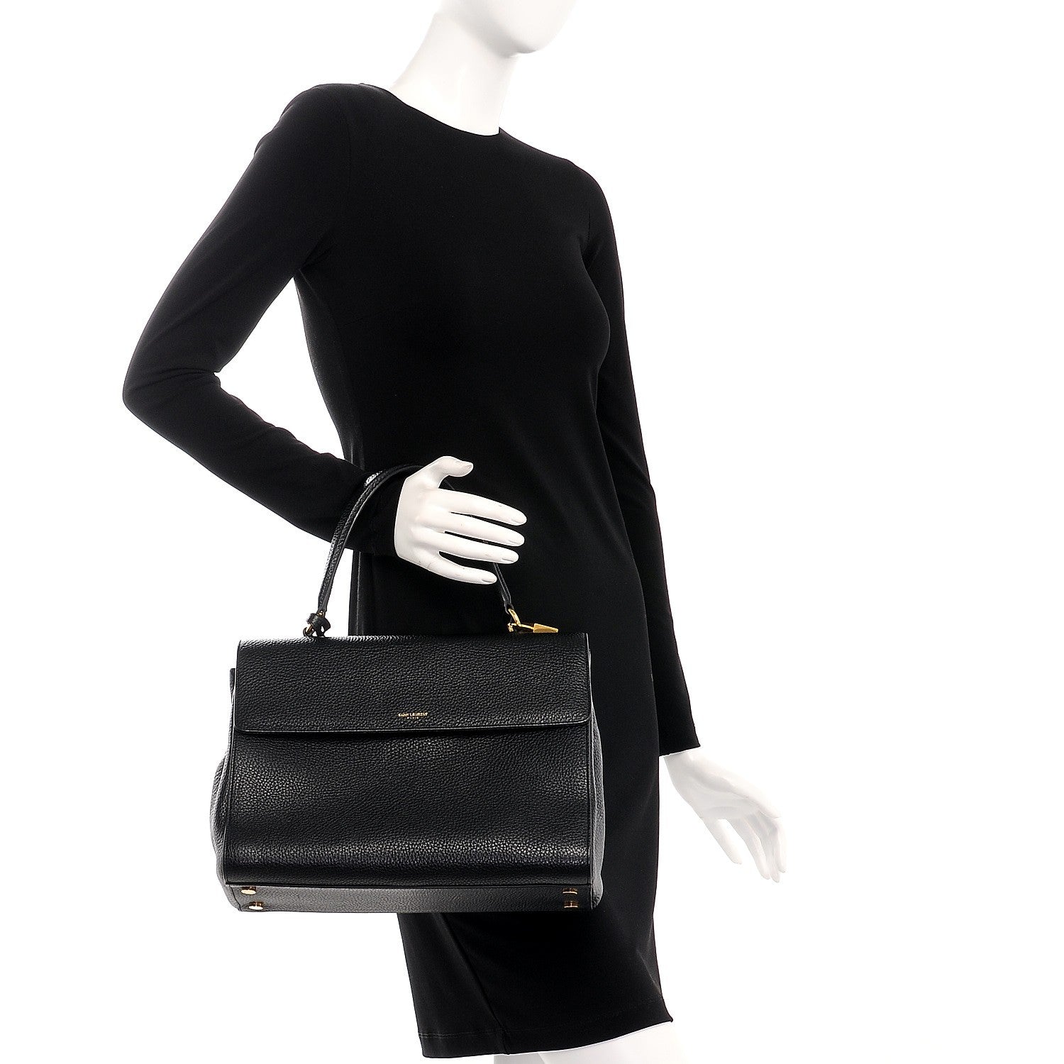 Saint Laurent Grained Calfskin Medium Moujik Top Handle Bag Black 3 of 8