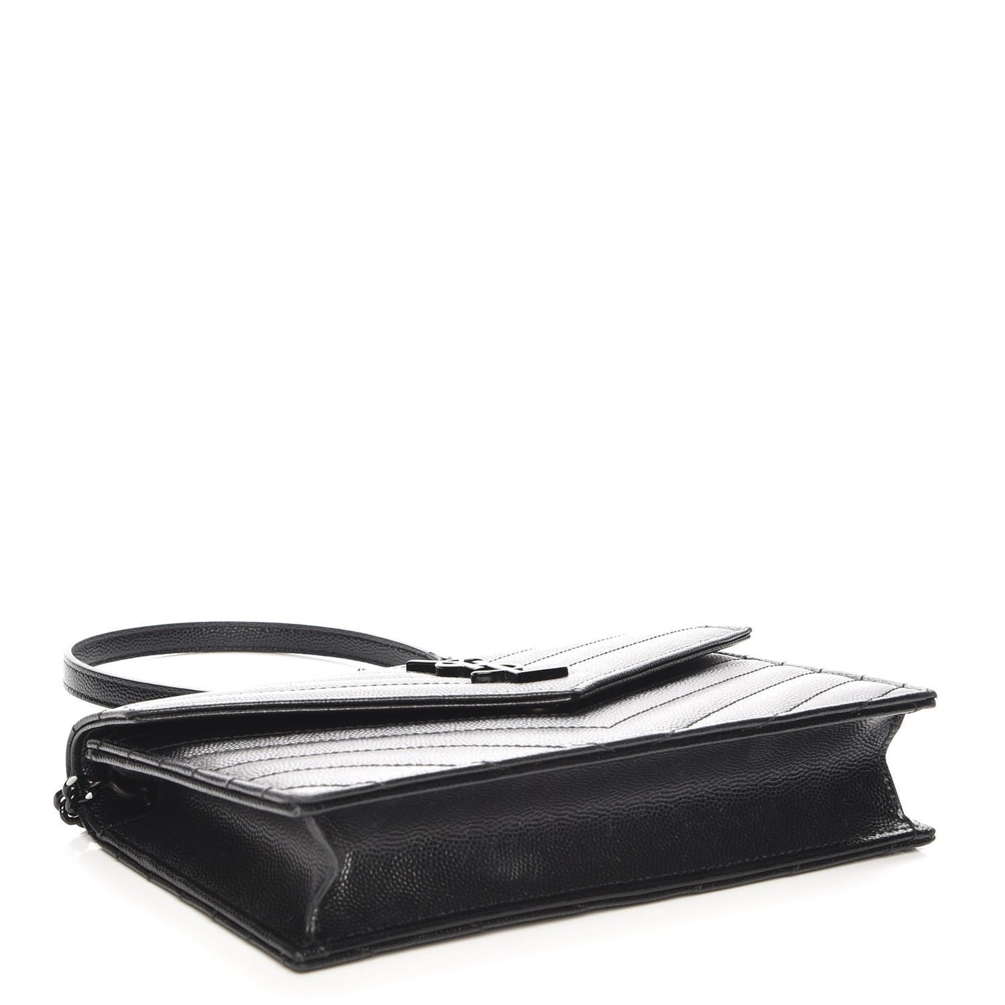 Grain De Poudre Matelasse Chevron Monogram Envelope Chain Wallet Black