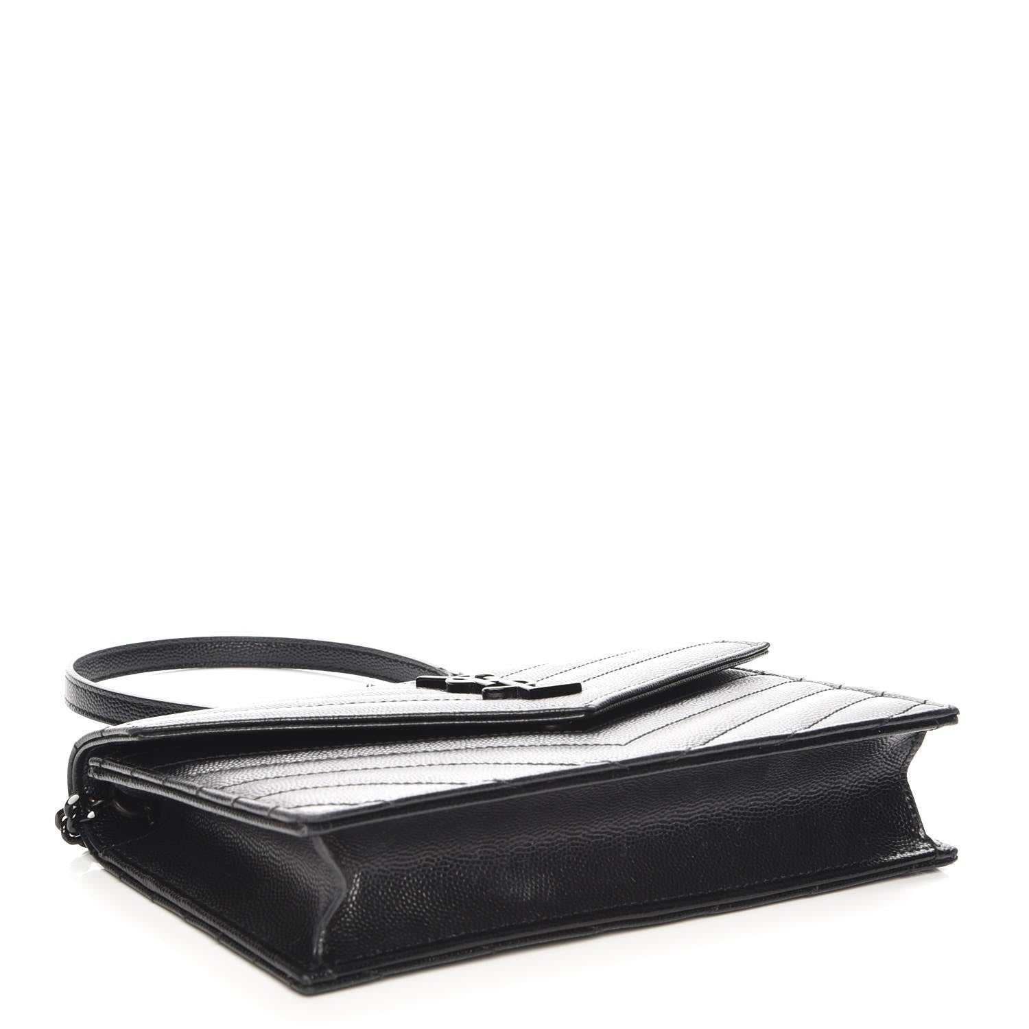 Saint Laurent Grain De Poudre Matelasse Chevron Monogram Envelope Chain Wallet Black 4 of 7
