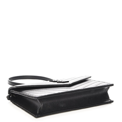 Saint Laurent Grain De Poudre Matelasse Chevron Monogram Envelope Chain Wallet Black 4 of 7