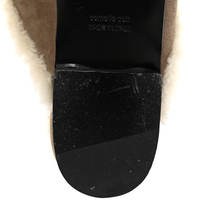 Hermes Suede Goatskin Shearling Womens Oz Mules 39 Etoupe Ecru 13 of 13