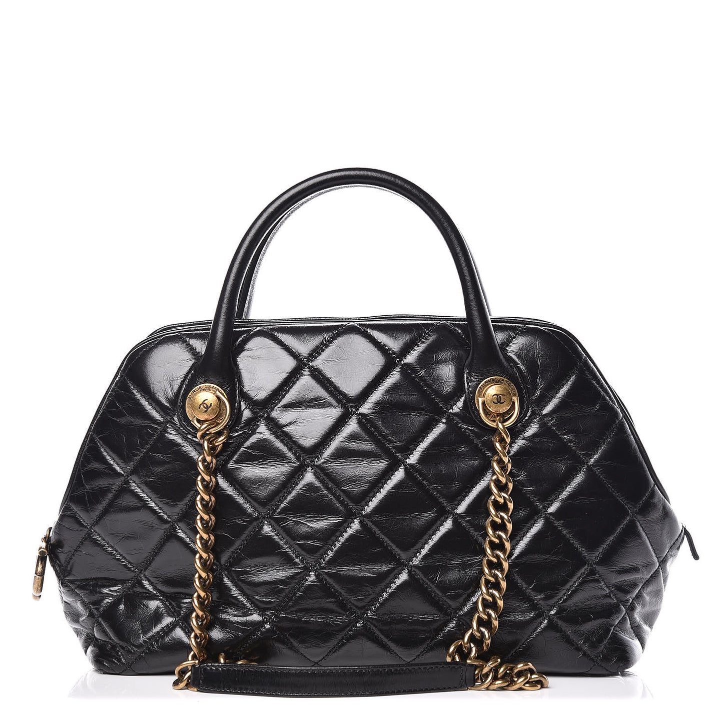 Glazed Calfskin Castle Rock Bowling Bag Black