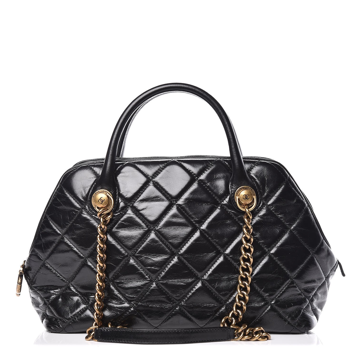 Chanel Glazed Calfskin Castle Rock Bowling Bag Black 1 of 9