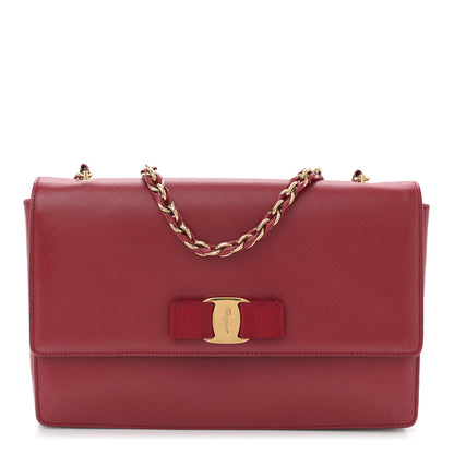 Salvatore Ferragamo Hammered Calfskin Vara Bow Chain Crossbody Red 1 of 11