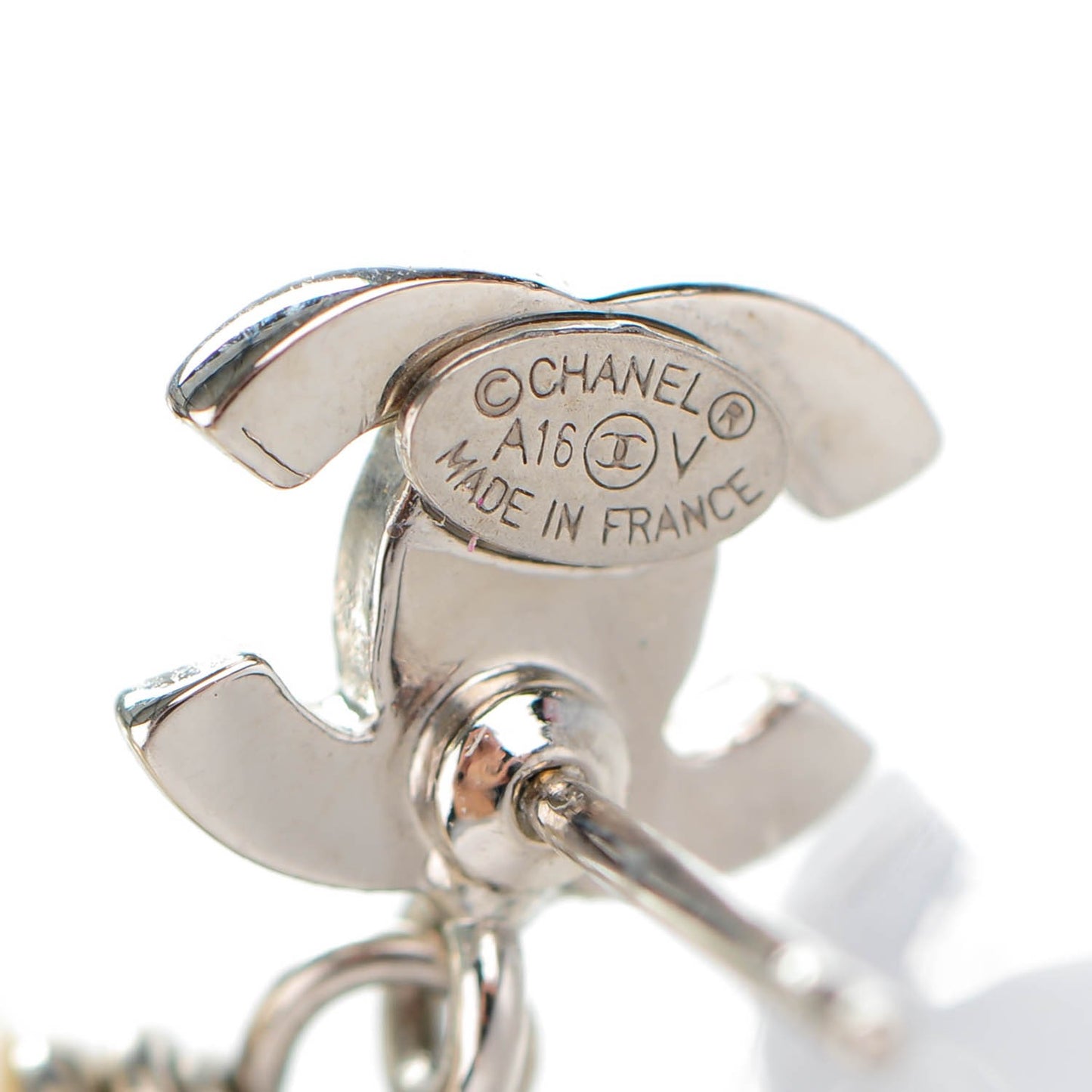 Crystal Pearl CC Drop Earrings Silver
