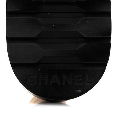 Chanel Shiny Lambskin Quilted Lace Up Combat Boots 39.5 Beige Black 6 of 9