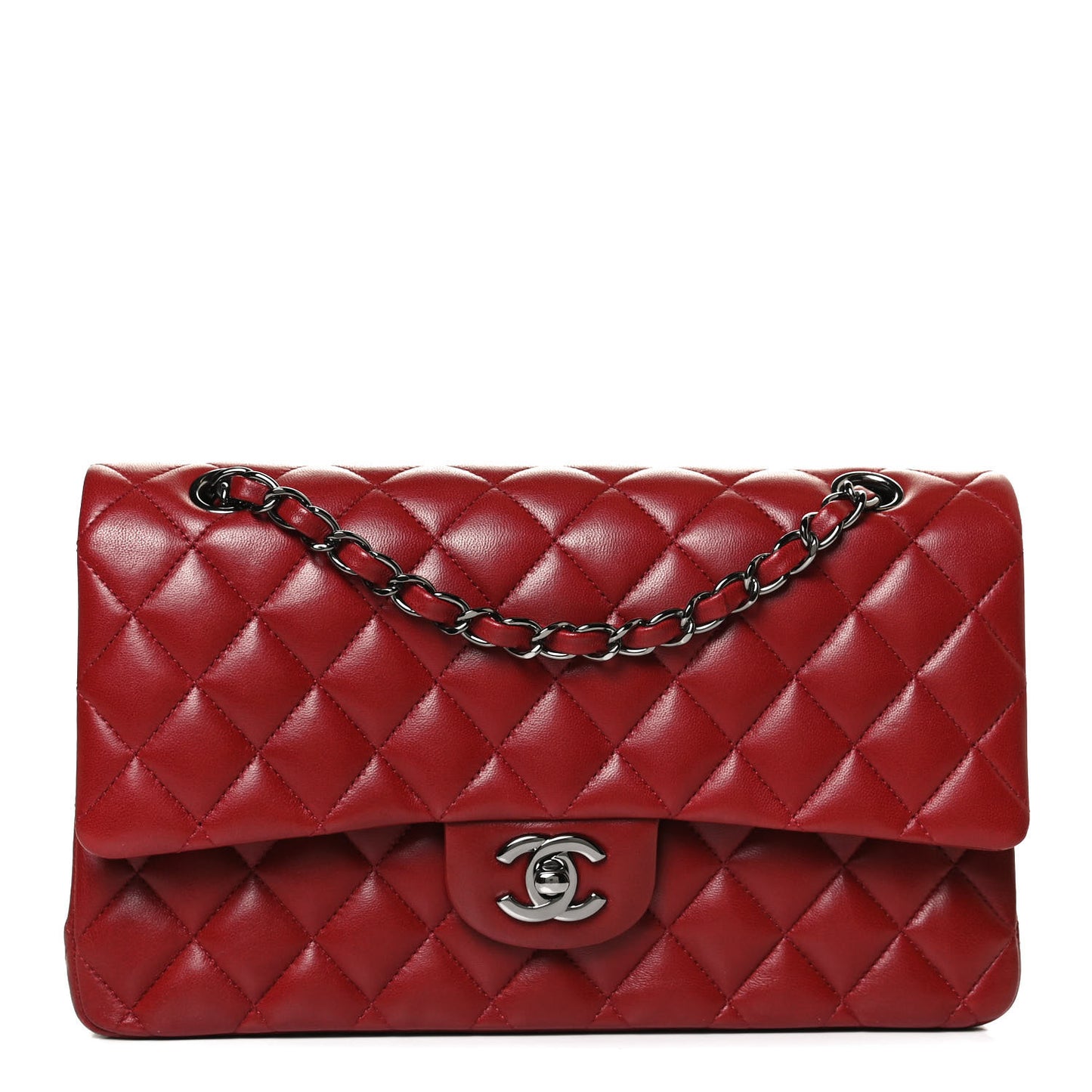 Lambskin Quilted Medium Double Flap Red