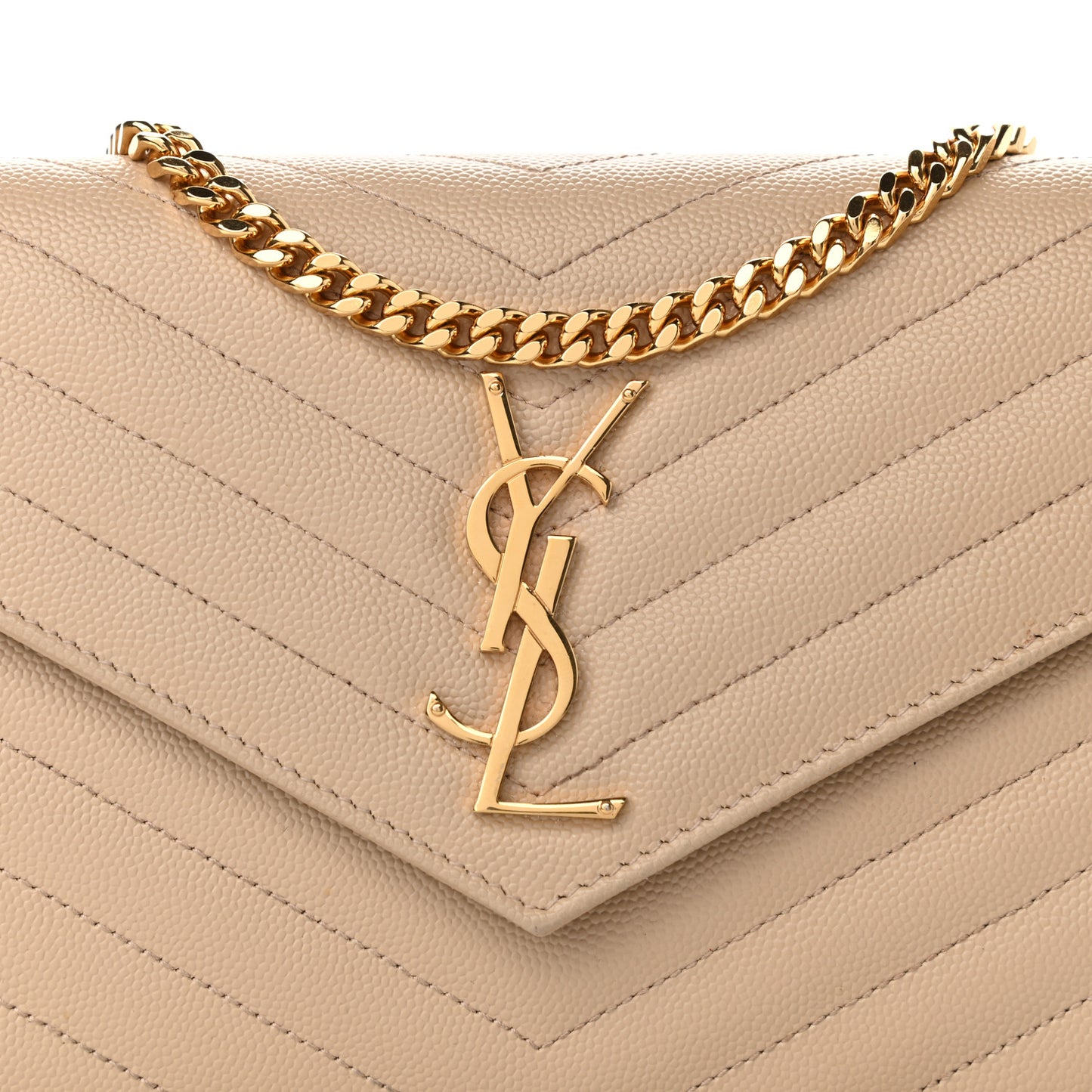 Grain De Poudre Matelasse Chevron Monogram Chain Wallet Nude Powder