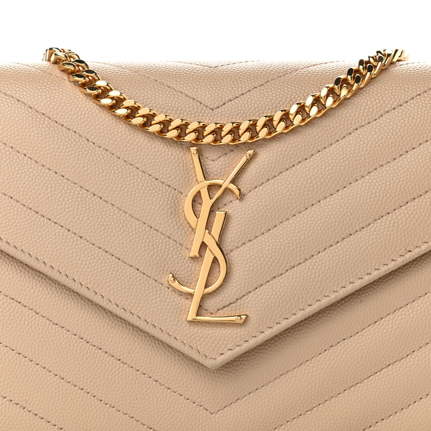 Saint Laurent Grain De Poudre Matelasse Chevron Monogram Chain Wallet Nude Powder 12 of 20