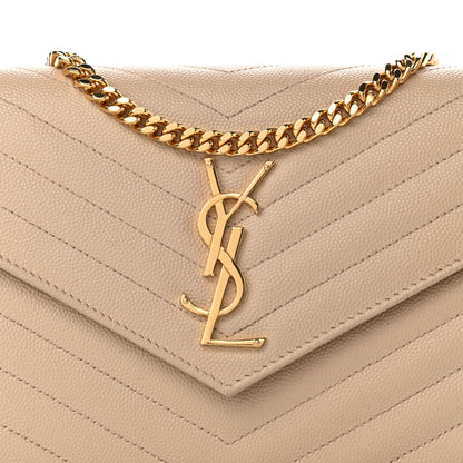 Saint Laurent Grain De Poudre Matelasse Chevron Monogram Chain Wallet Nude Powder 12 of 20