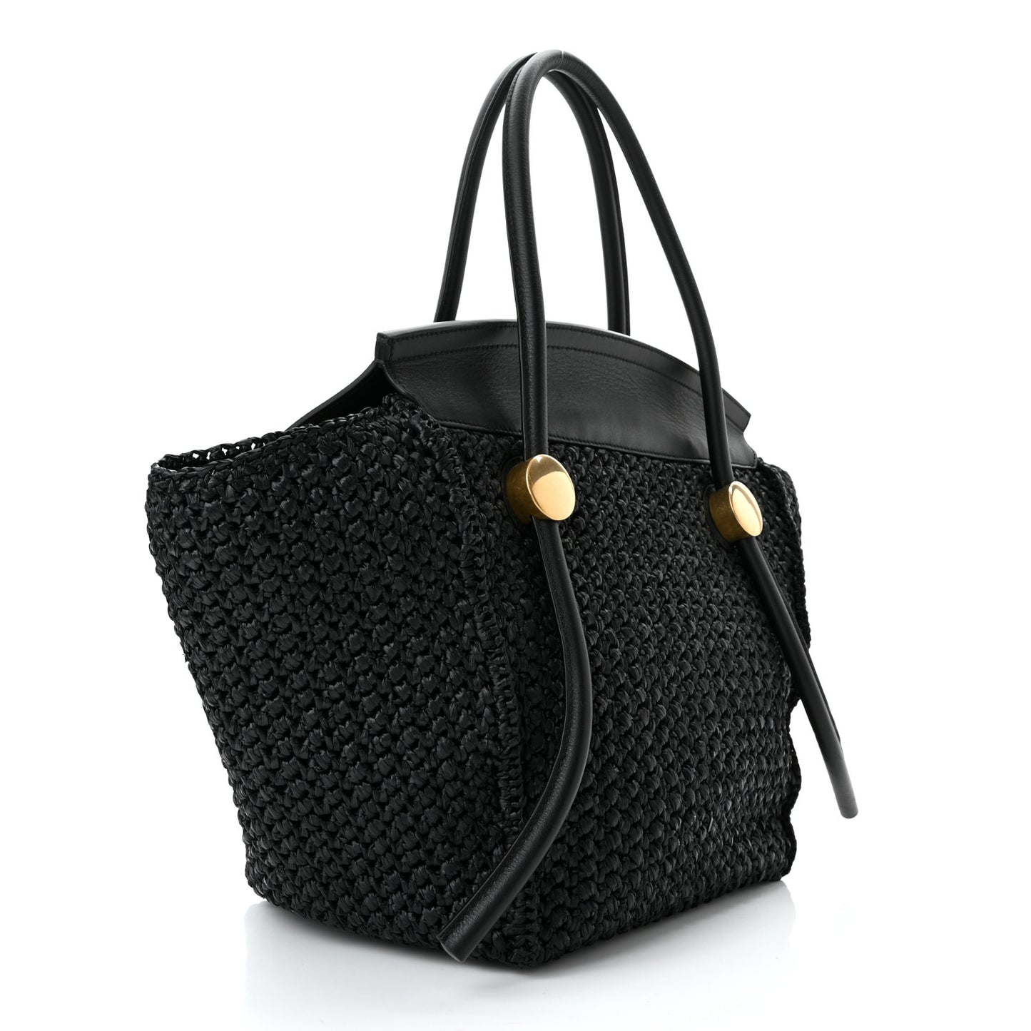 Raffia Calfskin Pipe Bag Black
