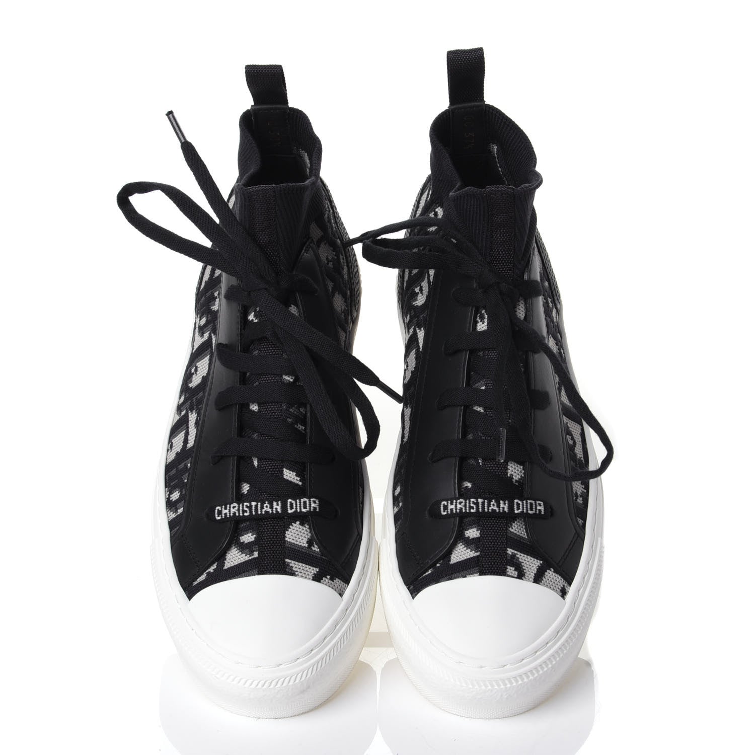 Christian Dior Technical Knit Calfskin Oblique Womens Walk'n Dior Mid Top Sneakers 37.5 Deep Blue 5 of 11