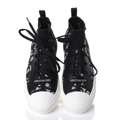 Christian Dior Technical Knit Calfskin Oblique Womens Walk'n Dior Mid Top Sneakers 37.5 Deep Blue 5 of 11