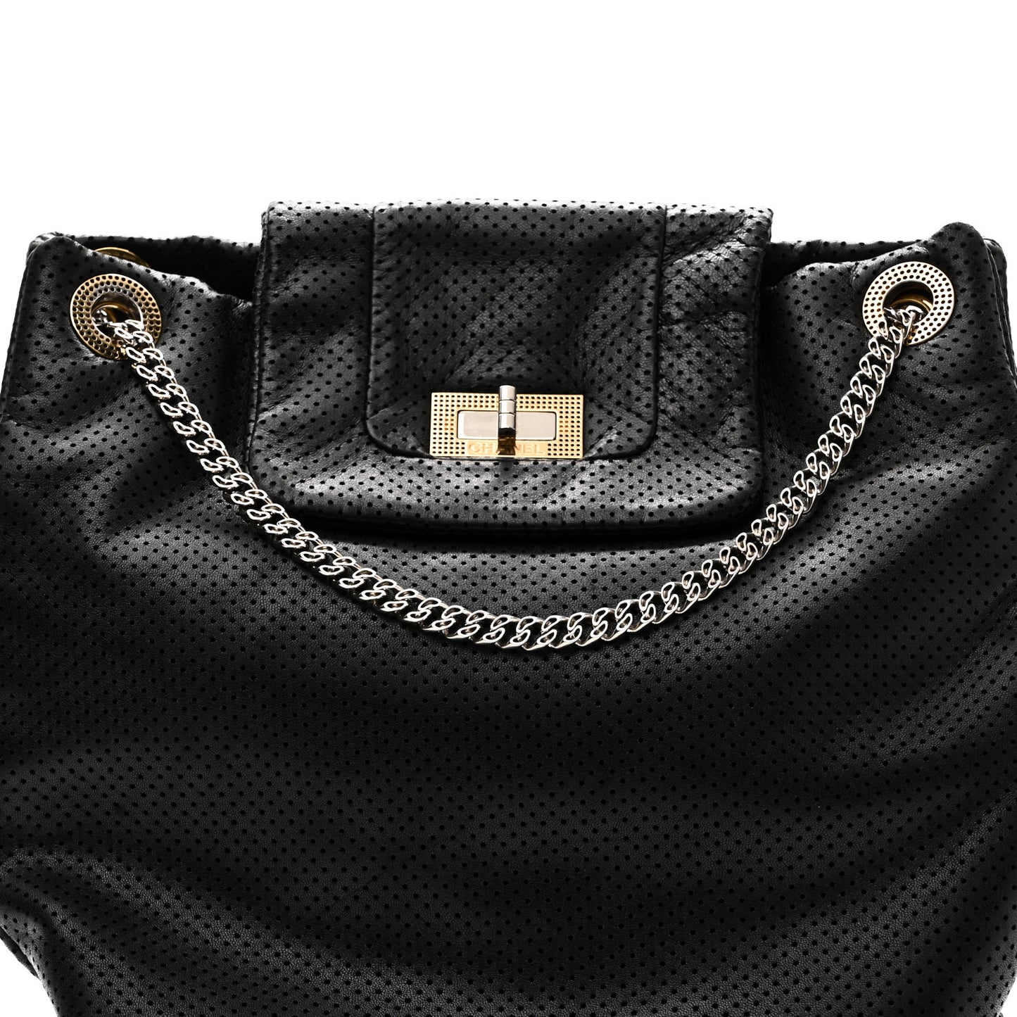 Calfskin Perforated Drill Tote Bag Black
