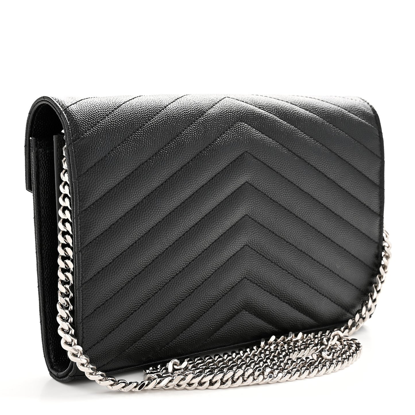 Grain De Poudre Matelasse Chevron Monogram Chain Wallet Black