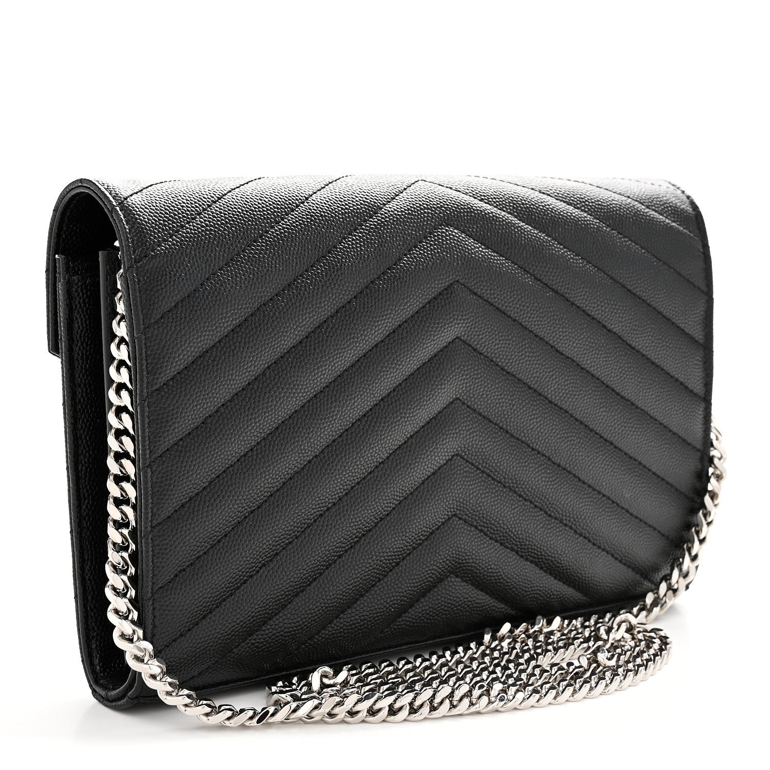 Saint Laurent Grain De Poudre Matelasse Chevron Monogram Chain Wallet Black 3 of 10