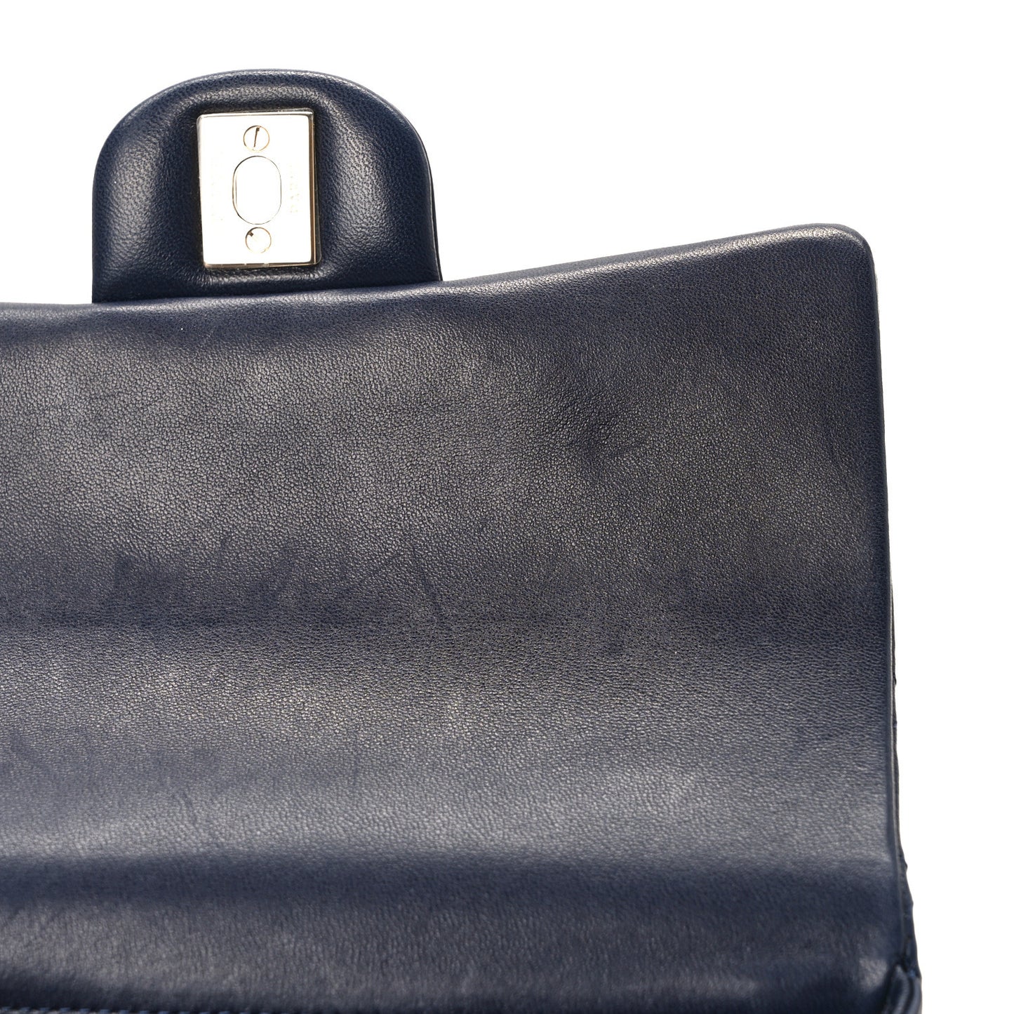 Lambskin Quilted Mini Top Handle Rectangular Flap Navy Blue