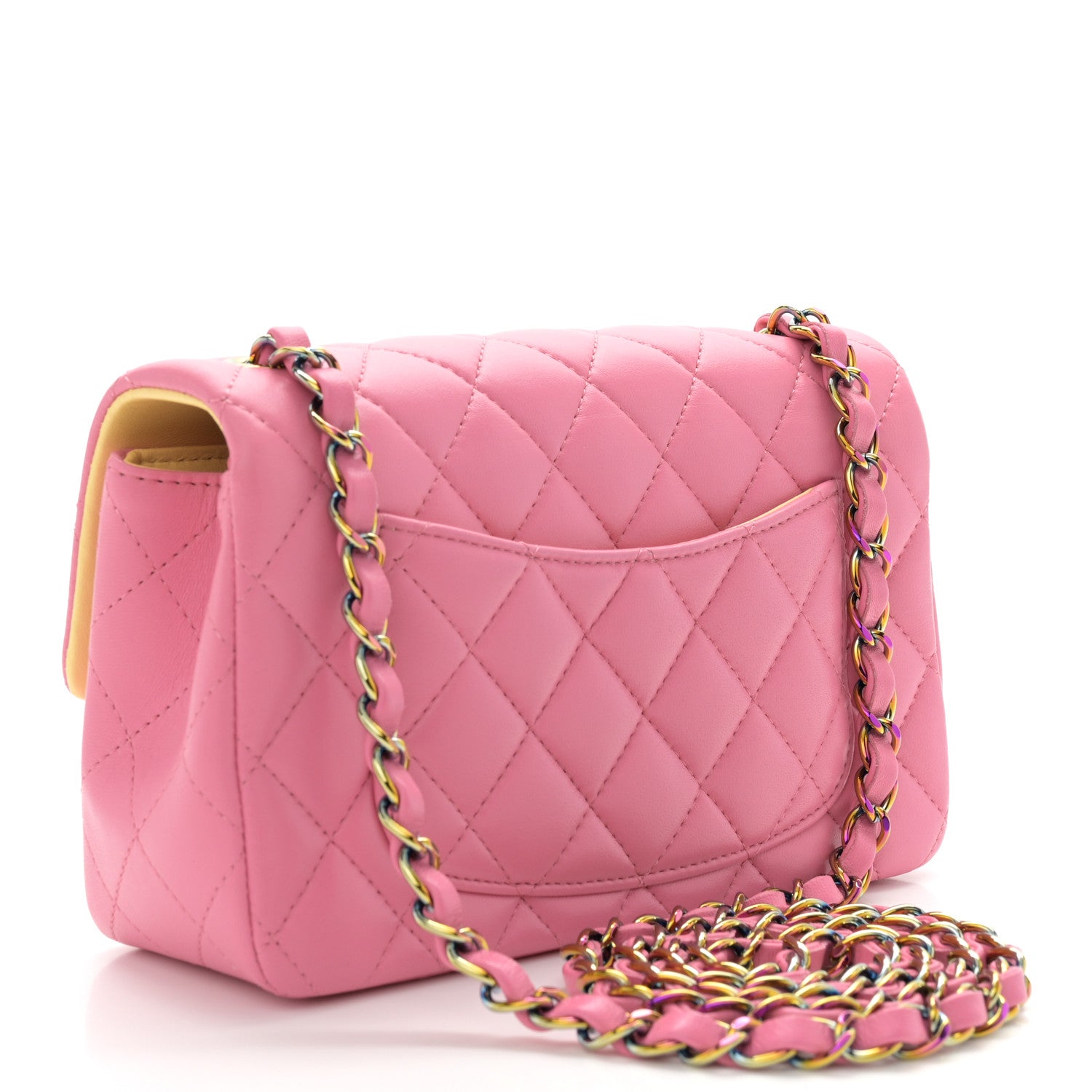 Chanel Lambskin Quilted Mini Rectangular Flap Pink Yellow 3 of 11