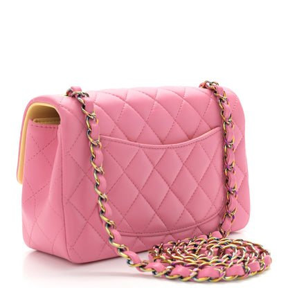Chanel Lambskin Quilted Mini Rectangular Flap Pink Yellow 3 of 11