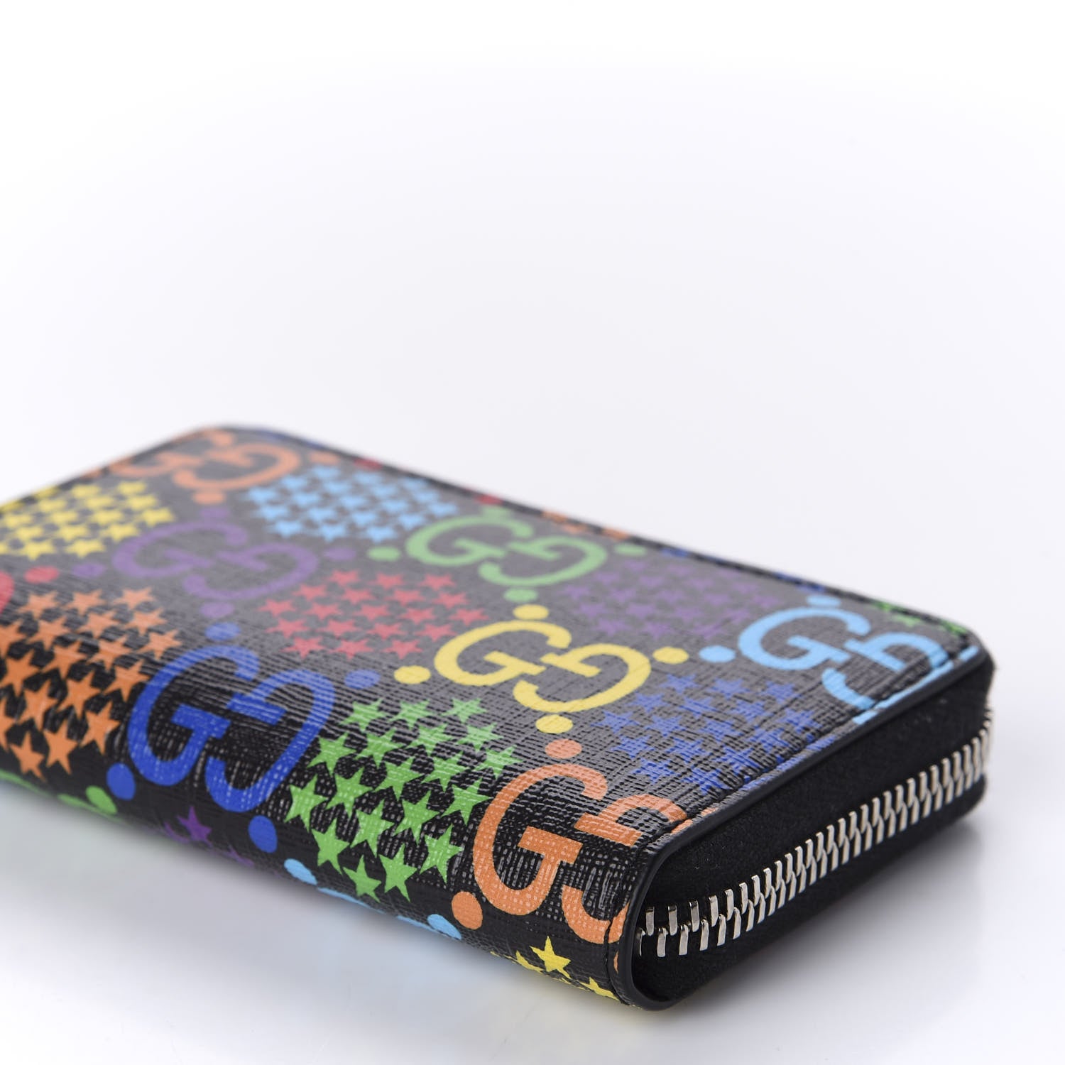 Gucci GG Supreme Monogram Psychedelic Zip Around Card Case Wallet Black 7 of 9