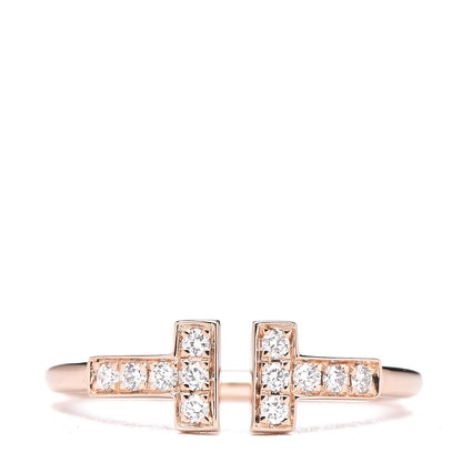 Tiffany 18K Rose Gold Diamond T Wire Ring 53 6.5 1 of 5