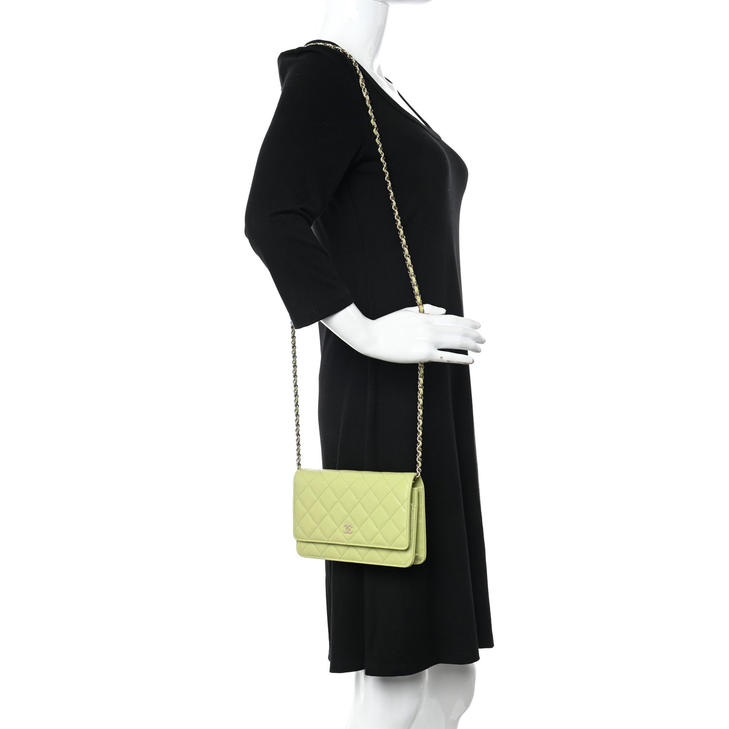 Lambskin Quilted Wallet On Chain WOC Light Green