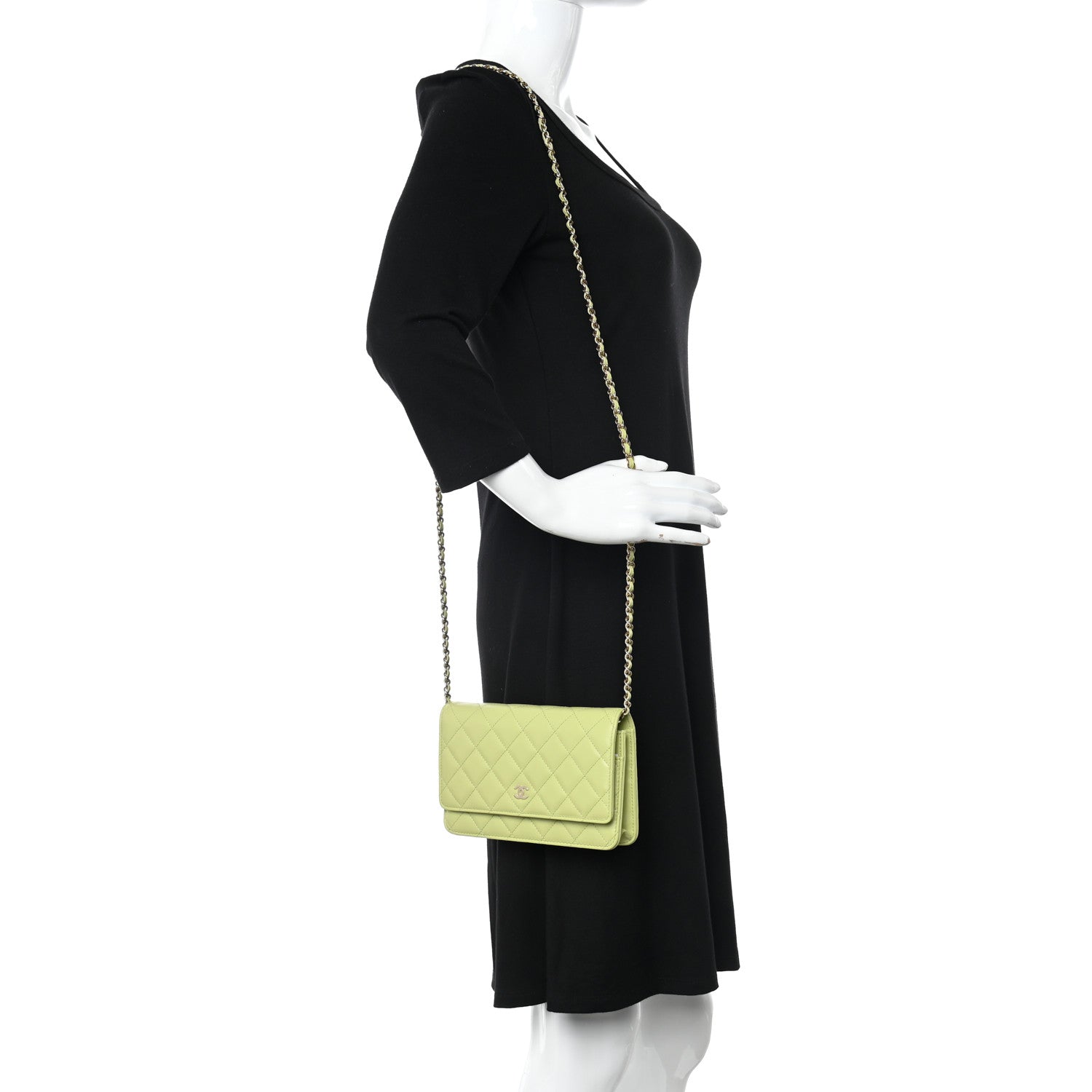 Chanel Lambskin Quilted Wallet On Chain WOC Light Green 2 of 12