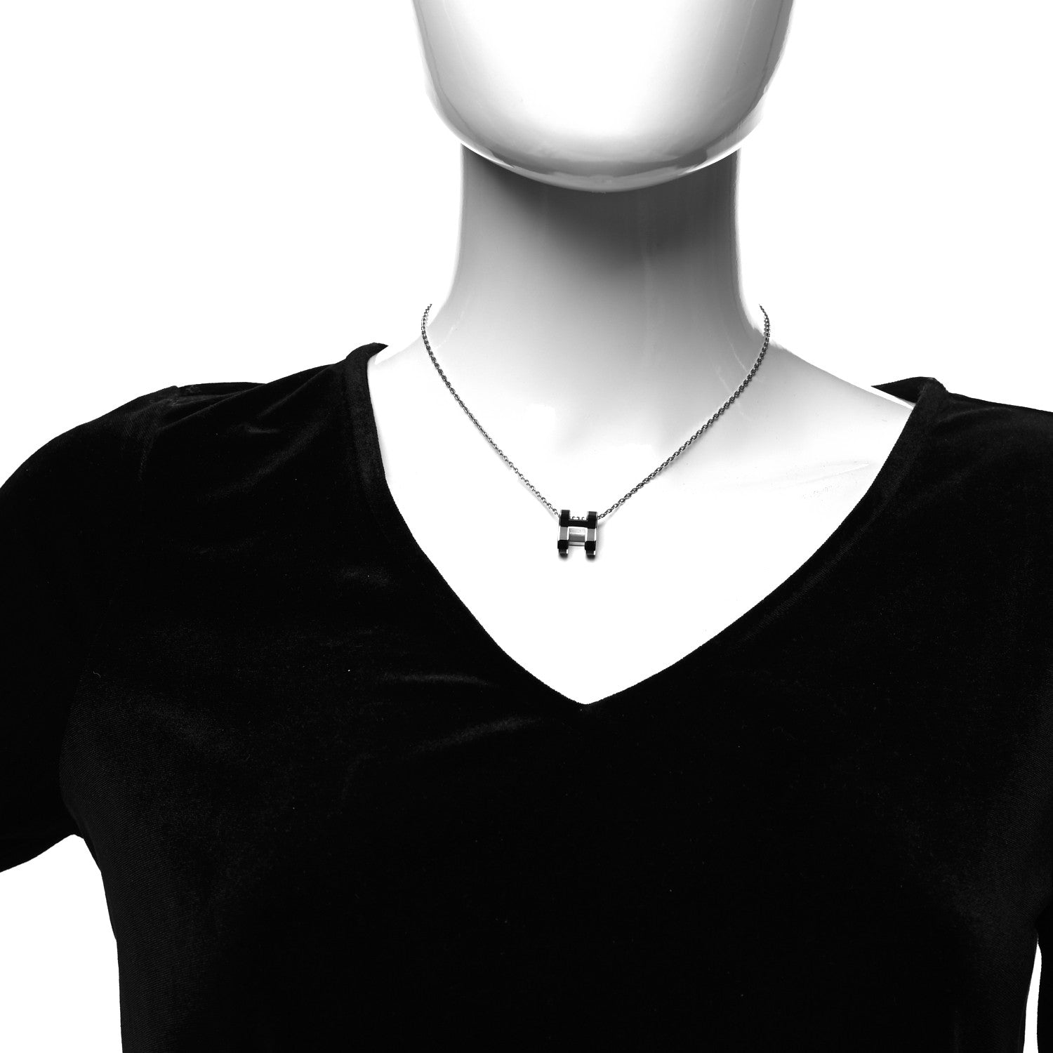 Hermes Lacquered Palladium Pop H Pendant Necklace Black 2 of 5