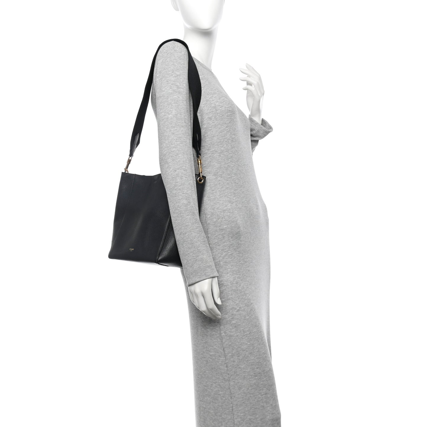 Soft Grained Calfskin Small Sangle Bucket Bag Black