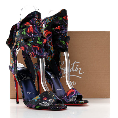 Christian Louboutin Crepe Satin Starlight Sandale Du Desert 100 Ankle Wrap Sandals 37.5 Black Multicolor 8 of 8