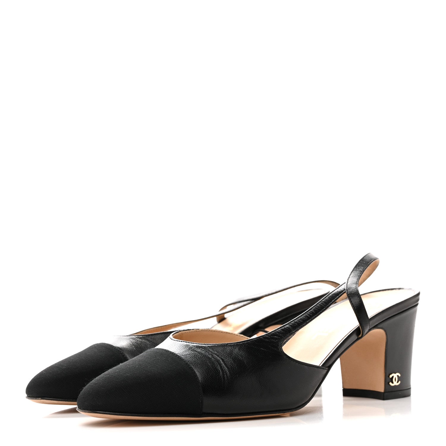 Chanel Goatskin Grosgrain Cap Toe CC Slingback Pumps 39.5 Black 4 of 9