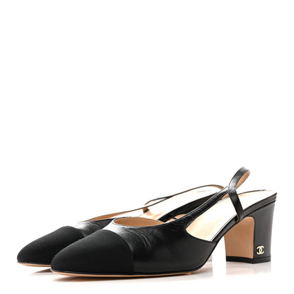 Chanel Goatskin Grosgrain Cap Toe CC Slingback Pumps 39.5 Black 4 of 9