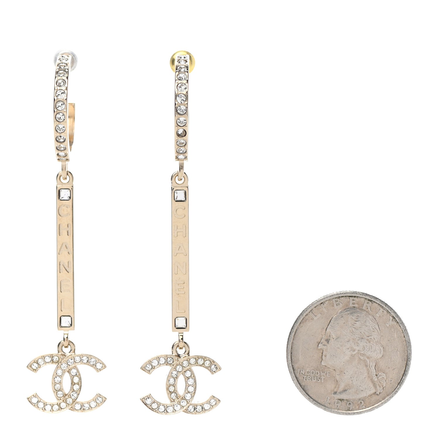 Chanel Crystal Lock Symbols Logo CC Hoop Drop Earrings Gold 2 of 5