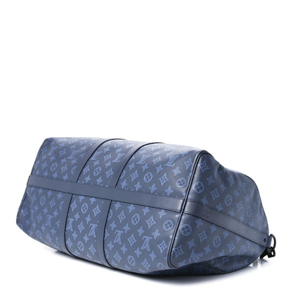 Louis Vuitton Calfskin Monogram Shadow Keepall Bandouliere 50 Navy 12 of 14