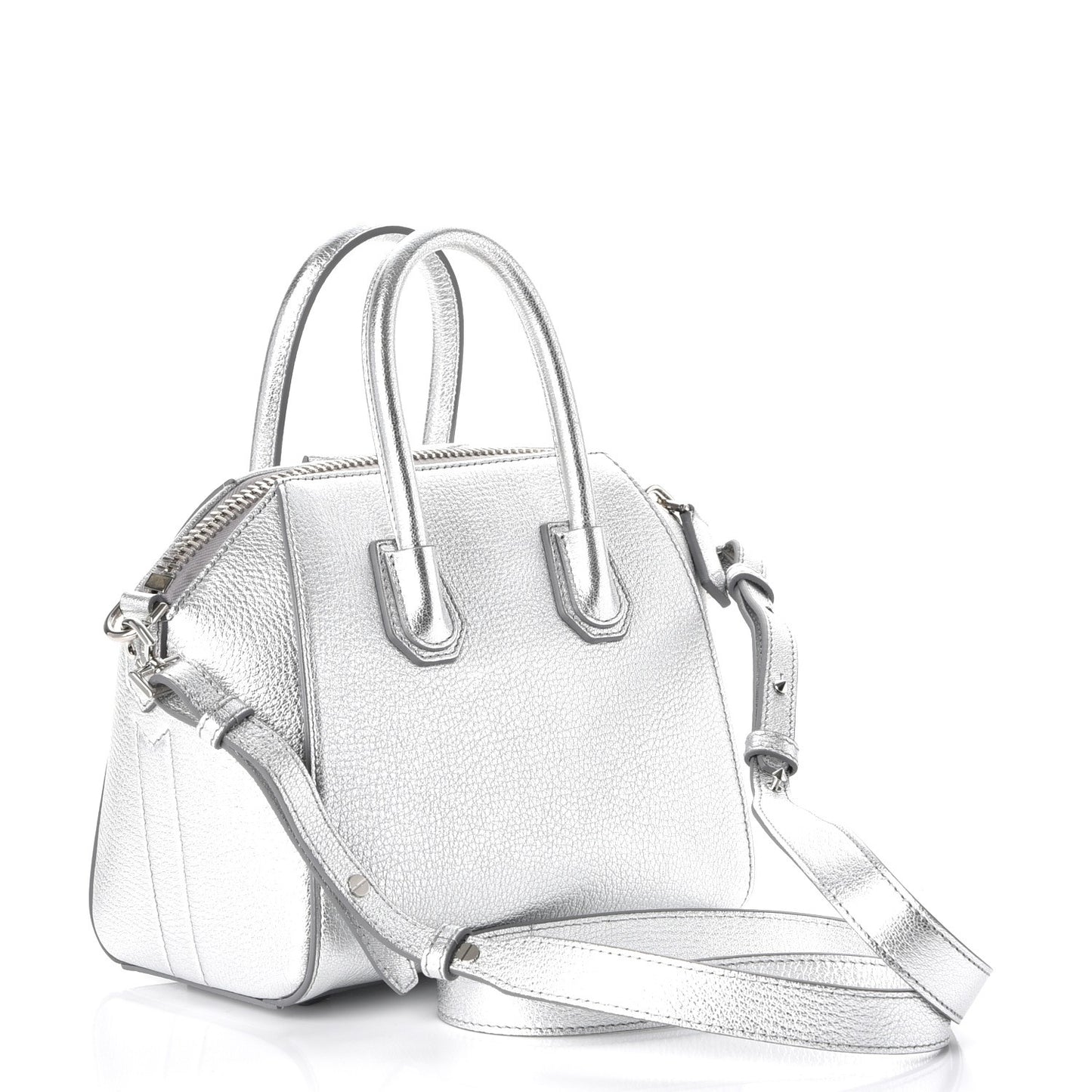 Metallic Sugar Goatskin Mini Antigona Silver